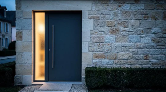 Porte d'entrée moderne et robuste d'une maison française, symbole de protection thermique et de sécurité