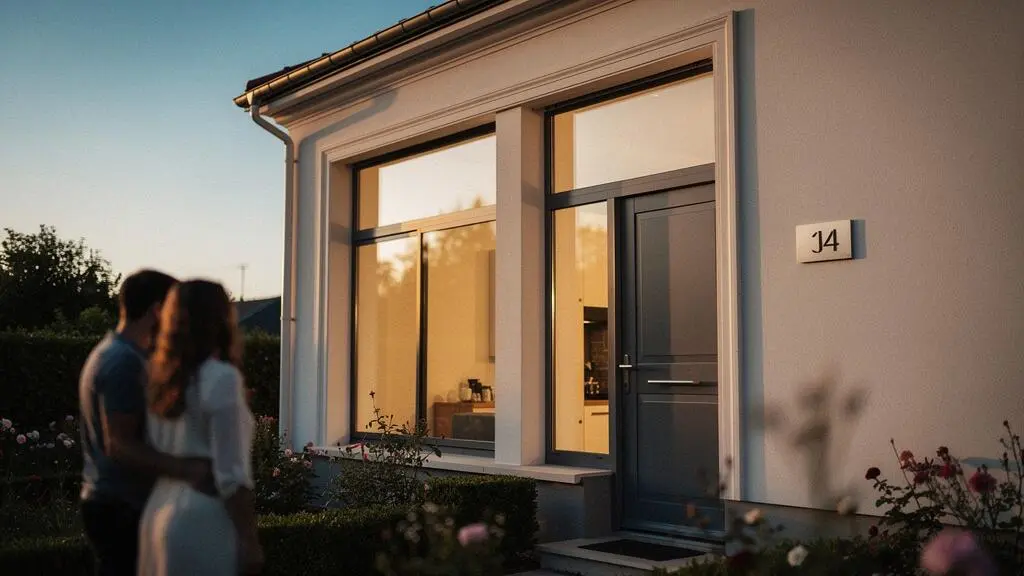 Façade d'une maison française rénovée avec de larges fenêtres neuves baignées de lumière, illustrant l'attractivité immédiate d'un bien immobilier